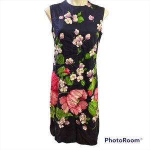 Vintage Liberty Circle Floral Sleeveless Dress Vibrant Flowers Blue Pink Green